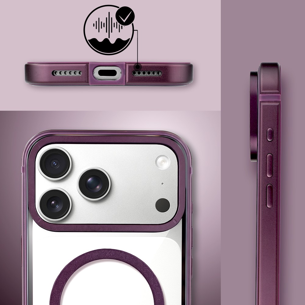 etui do iphone 17 pro ibizu elite skin z magsafe, krystalicznie czyste z metalową ramką, burgundowe