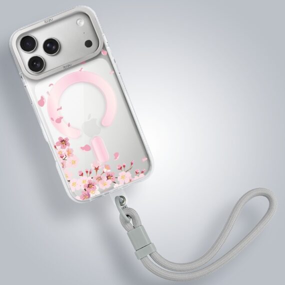 etui do iphone 17 pro max ibizu pretty clear, metalowa osłona aparatu, przeźroczyste do magsafe, kwiat wiśni