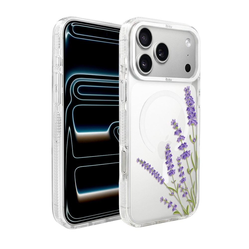 etui do iphone 17 pro max ibizu pretty clear, metalowa osłona aparatu, przeźroczyste do magsafe, lawenda