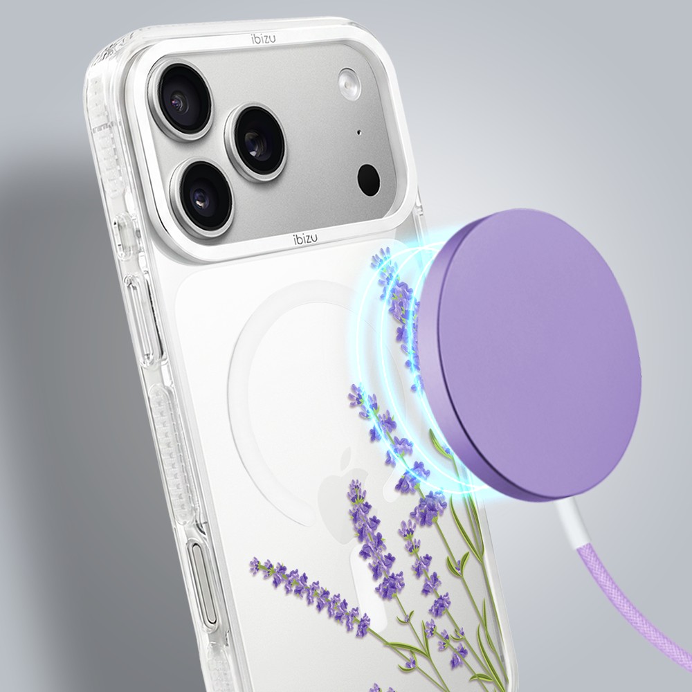 etui do iphone 17 pro max ibizu pretty clear, metalowa osłona aparatu, przeźroczyste do magsafe, lawenda