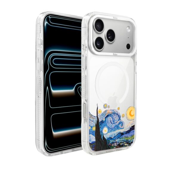 etui do iphone 17 pro max ibizu pretty clear, metalowa osłona aparatu, przeźroczyste do magsafe, obraz van gogh