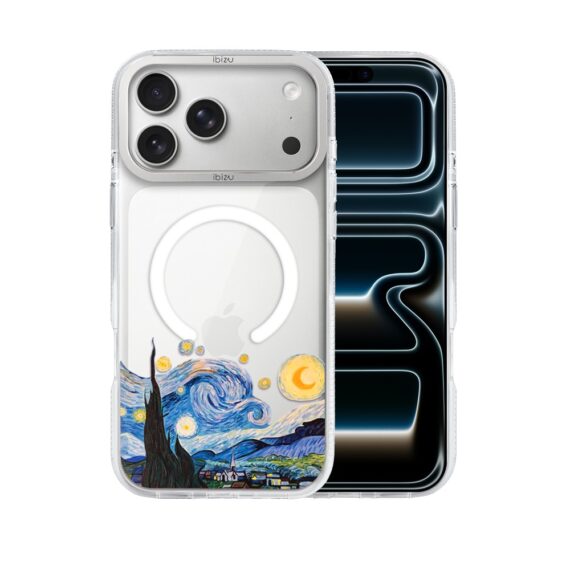 etui do iphone 17 pro max ibizu pretty clear, metalowa osłona aparatu, przeźroczyste do magsafe, obraz van gogh