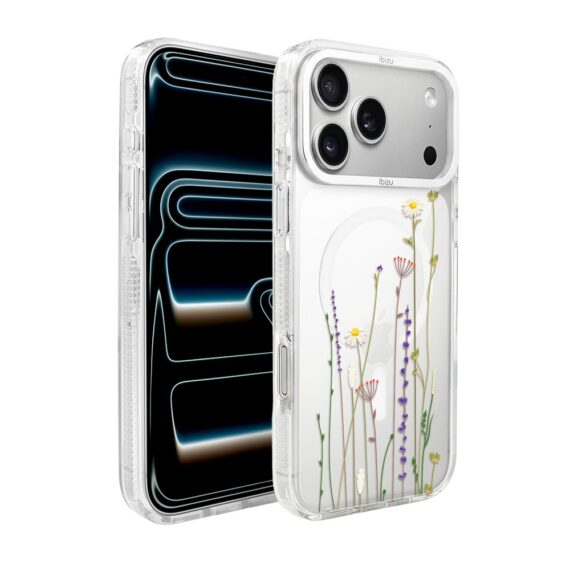 etui do iphone 17 pro max ibizu pretty clear, metalowa osłona aparatu, przeźroczyste do magsafe, wiosenne kwiaty