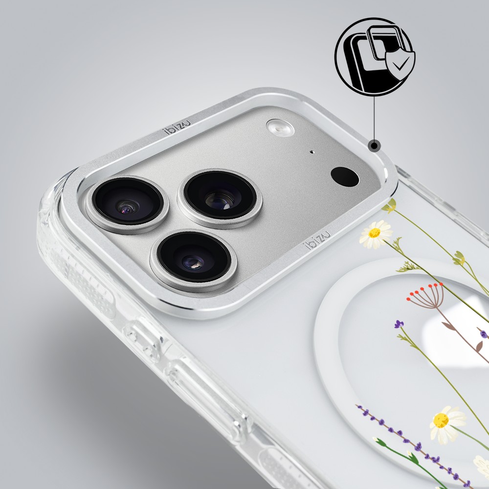 etui do iphone 17 pro max ibizu pretty clear, metalowa osłona aparatu, przeźroczyste do magsafe, wiosenne kwiaty