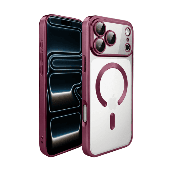 etui do iphone 17 pro max magsafe luxury protect przeźroczyste, z osłoną aparatu, titanium finish, burgundowe