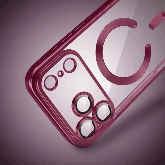 etui do iphone 17 pro max magsafe luxury protect przeźroczyste, z osłoną aparatu, titanium finish, burgundowe