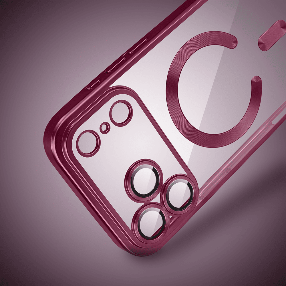 etui do iphone 17 pro max magsafe luxury protect przeźroczyste, z osłoną aparatu, titanium finish, burgundowe
