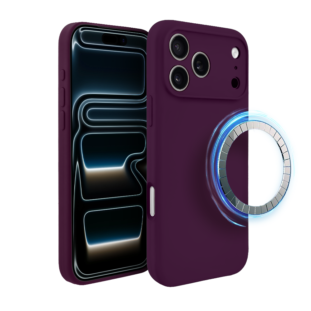 etui do iphone 17 pro max, silikonowe z magsafe, mikrofibra soft touch z osłoną na aparat, burgundowe