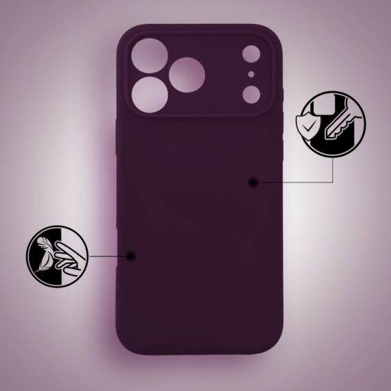 etui do iphone 17 pro max, silikonowe z magsafe, mikrofibra soft touch z osłoną na aparat, burgundowe