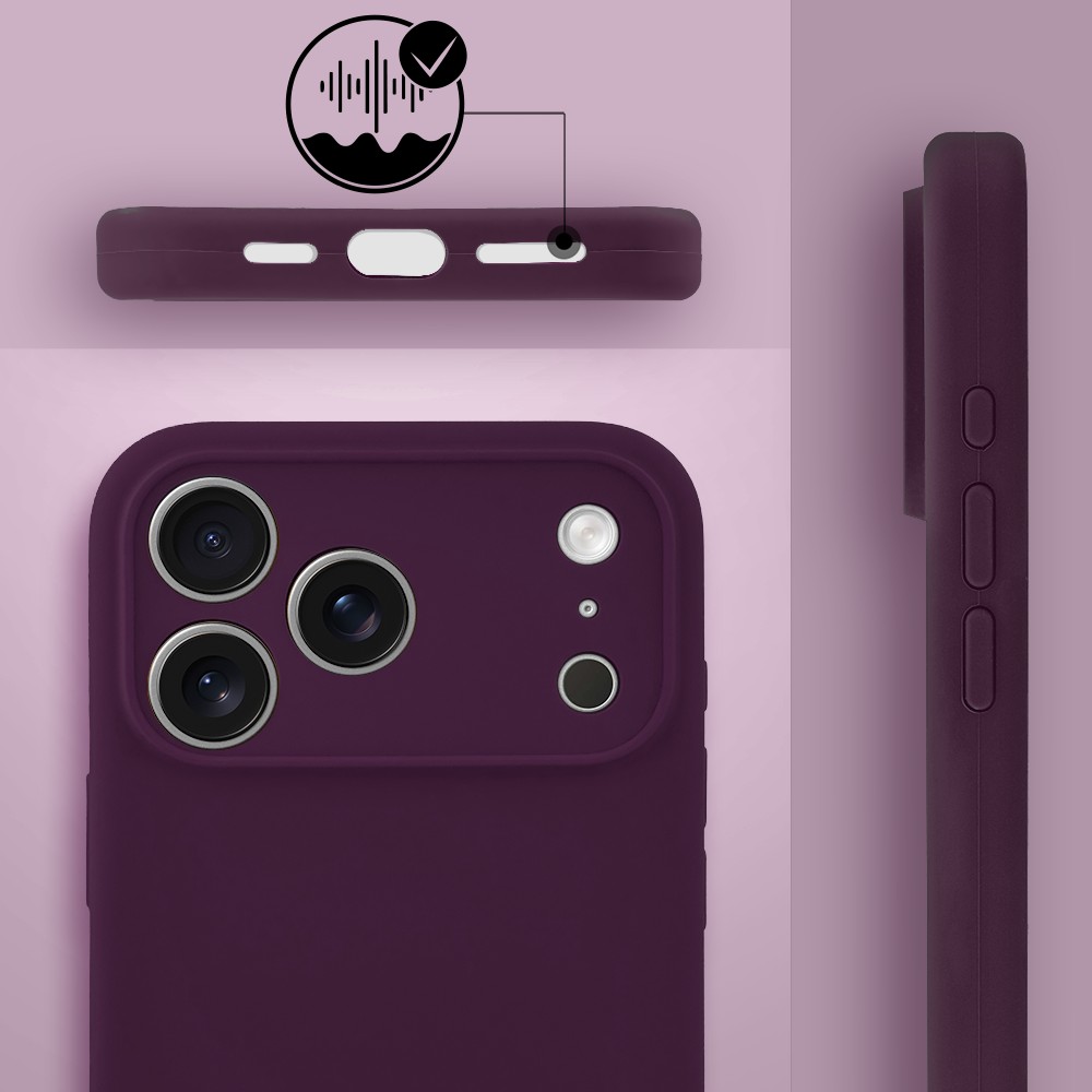 etui do iphone 17 pro max, silikonowe z magsafe, mikrofibra soft touch z osłoną na aparat, burgundowe