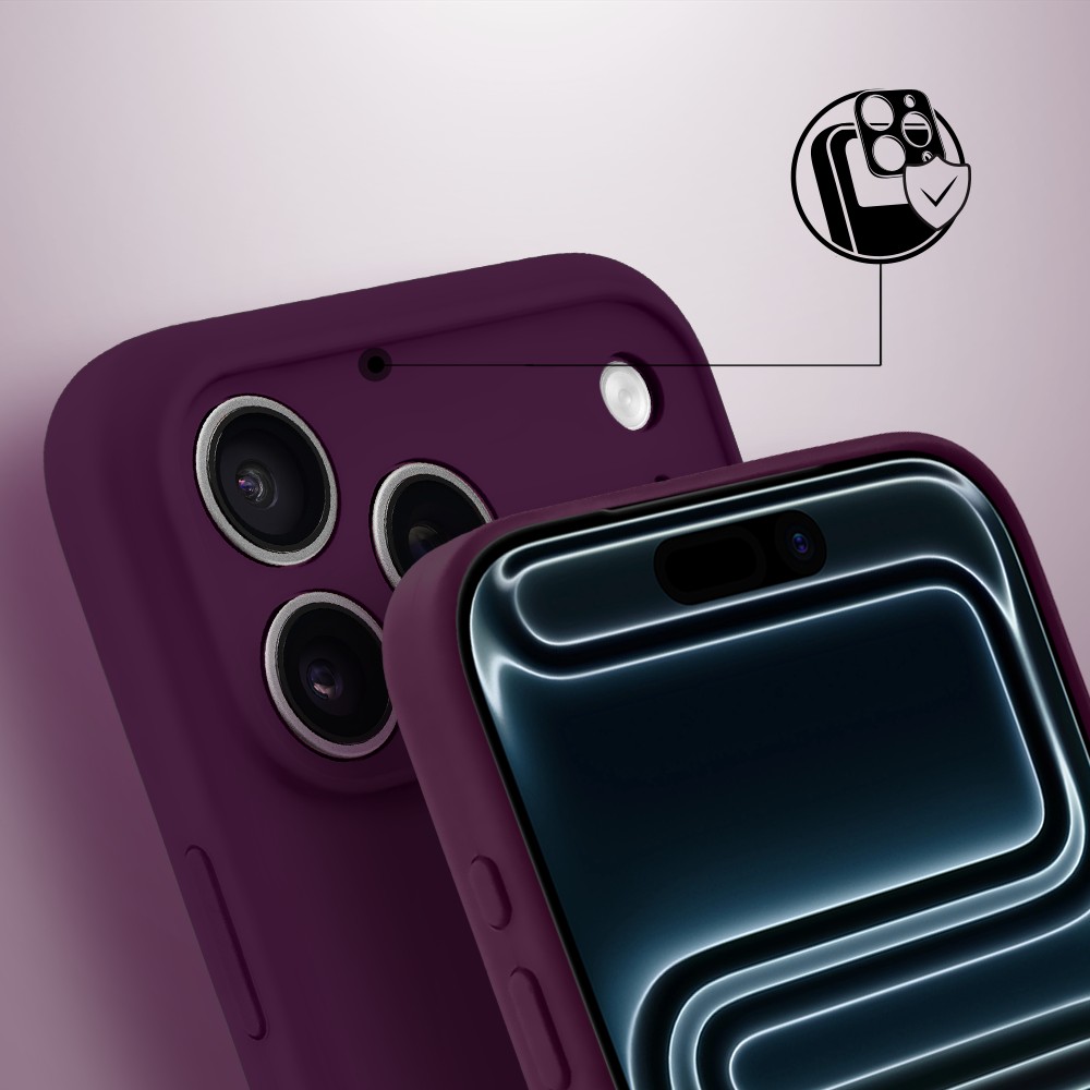etui do iphone 17 pro max, silikonowe z magsafe, mikrofibra soft touch z osłoną na aparat, burgundowe