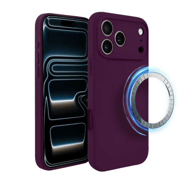 Etui do iPhone 17 Pro Max, silikonowe z MagSafe, mikrofibra soft touch z osłoną na aparat, burgundowe