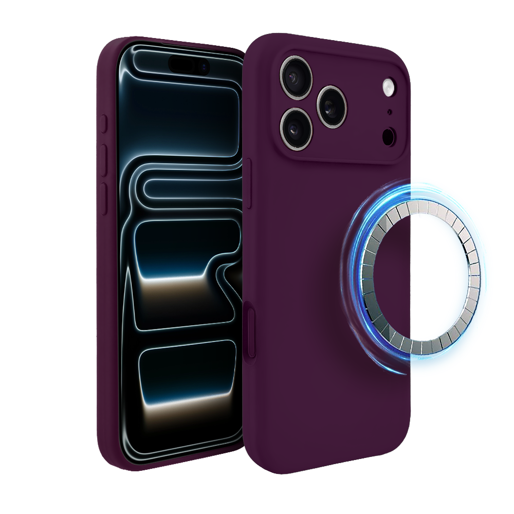 etui do iphone 17 pro max, silikonowe z magsafe, mikrofibra soft touch z osłoną na aparat, burgundowe
