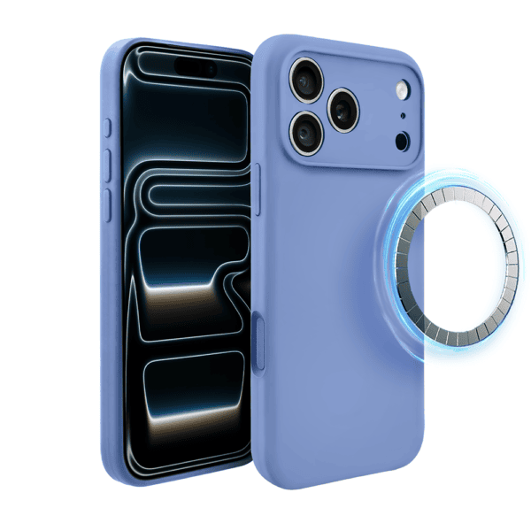 Etui do iPhone 17 Pro Max, silikonowe z MagSafe, mikrofibra soft touch z osłoną na aparat, błękit lodowca