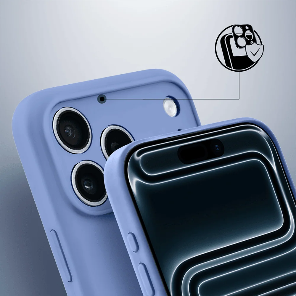 etui do iphone 17 pro silikonowe z mikrofibrą soft touch z osłoną na aparat, błękit lodowca