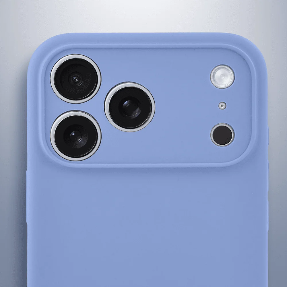 etui do iphone 17 pro silikonowe z mikrofibrą soft touch z osłoną na aparat, błękit lodowca