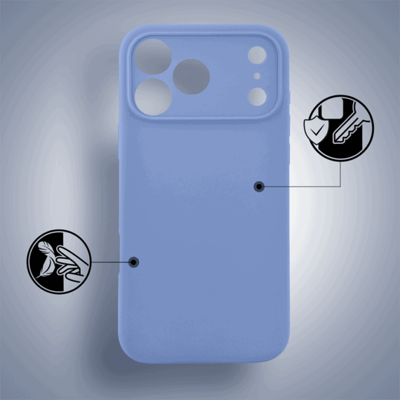 etui do iphone 17 pro silikonowe z mikrofibrą soft touch z osłoną na aparat, błękit lodowca