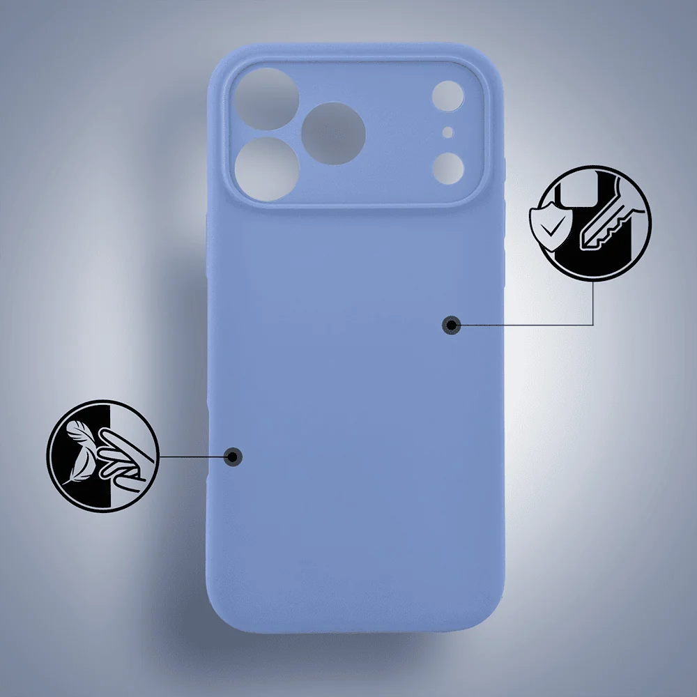 etui do iphone 17 pro silikonowe z mikrofibrą soft touch z osłoną na aparat, błękit lodowca