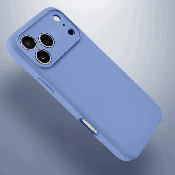 etui do iphone 17 pro silikonowe z mikrofibrą soft touch z osłoną na aparat, błękit lodowca
