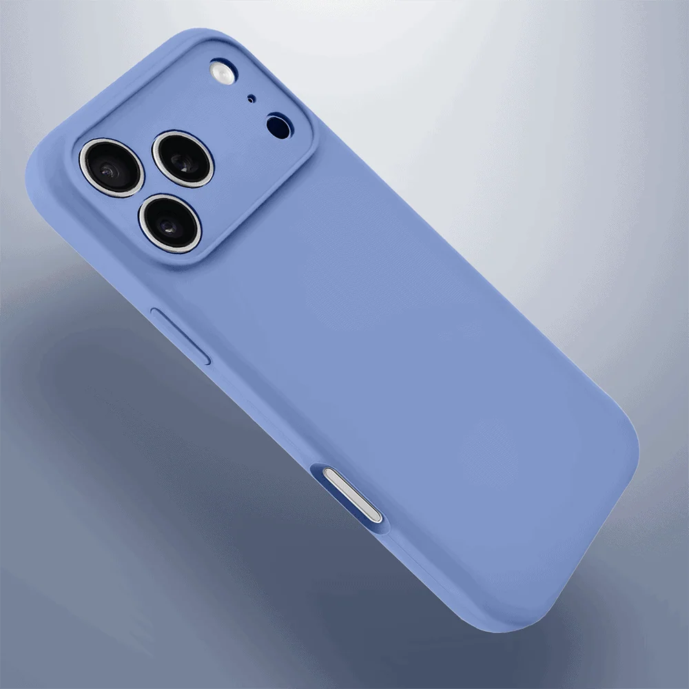 etui do iphone 17 pro silikonowe z mikrofibrą soft touch z osłoną na aparat, błękit lodowca