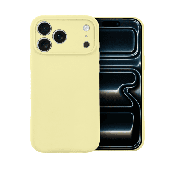 Etui do iPhone 17 Pro Max silikonowe z mikrofibrą soft touch z osłoną na aparat, jasny żółty