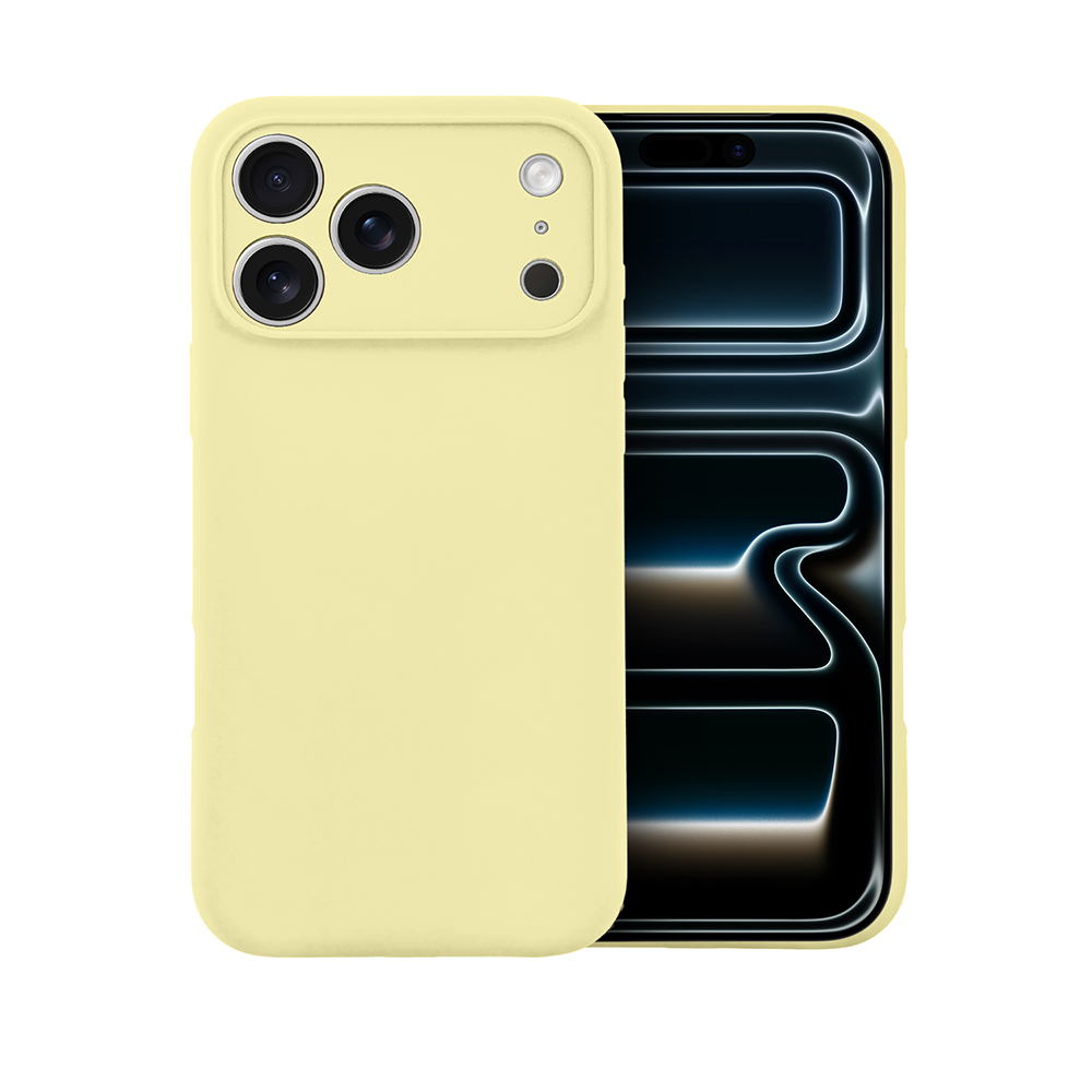 etui do iphone 17 pro silikonowe z mikrofibrą soft touch z osłoną na aparat, jasny żółty