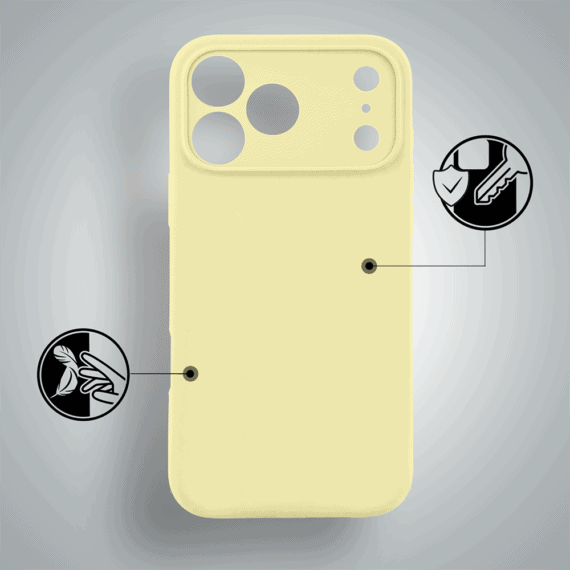 etui do iphone 17 pro silikonowe z mikrofibrą soft touch z osłoną na aparat, jasny żółty