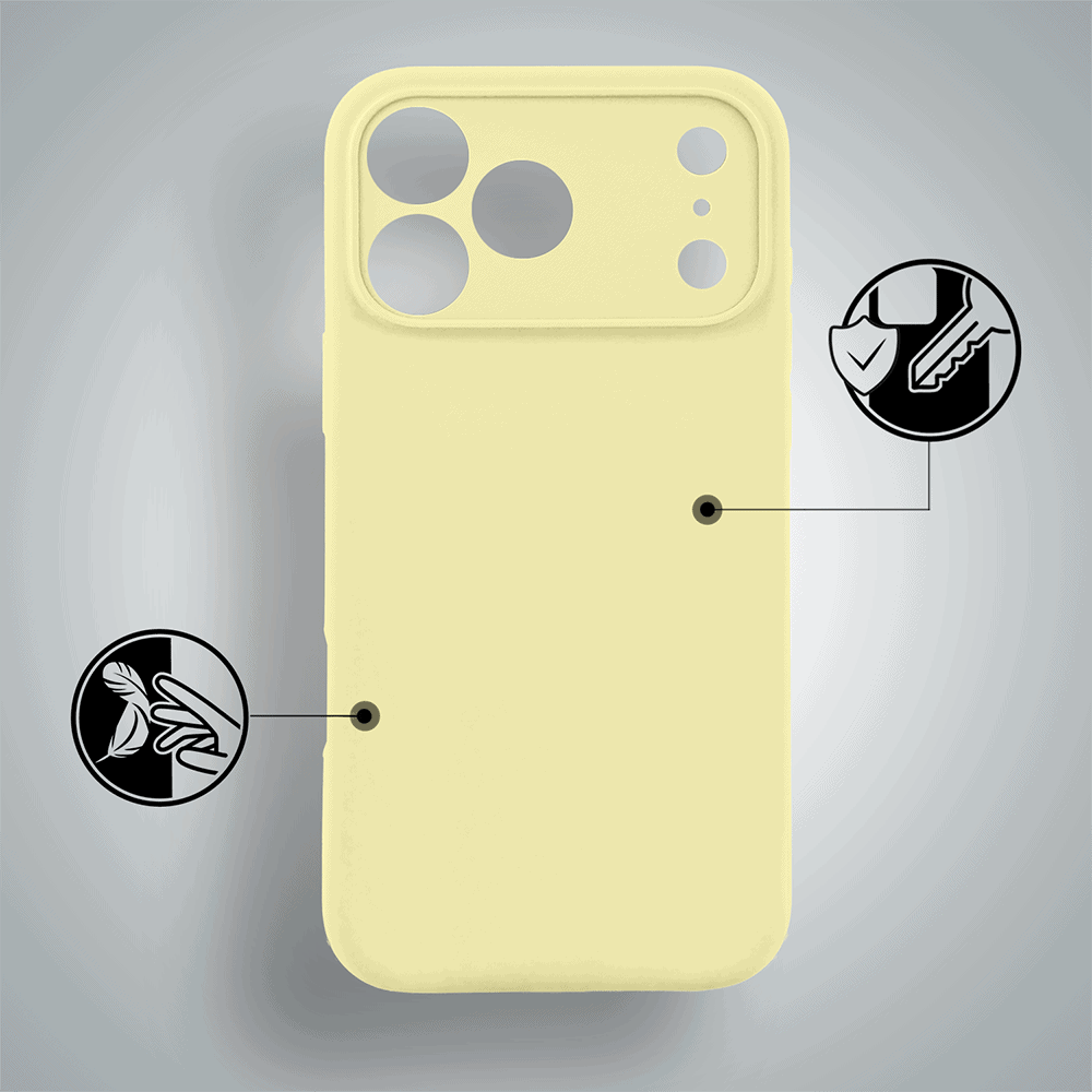 Etui do iPhone 17 Pro silikonowe z mikrofibrą soft touch z osłoną na aparat, jasny żółty (7) etui do iphone 17 pro silikonowe z mikrofibrą soft touch z osłoną na aparat, jasny żółty