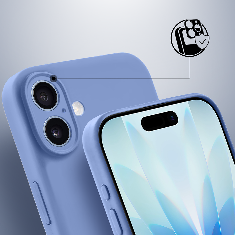 etui do iphone 17 silikonowe z mikrofibrą soft touch z osłoną na aparat, błękit lodowca