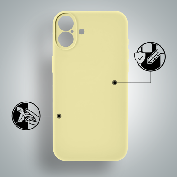 etui do iphone 17 silikonowe z mikrofibrą soft touch z osłoną na aparat, jasny żółty