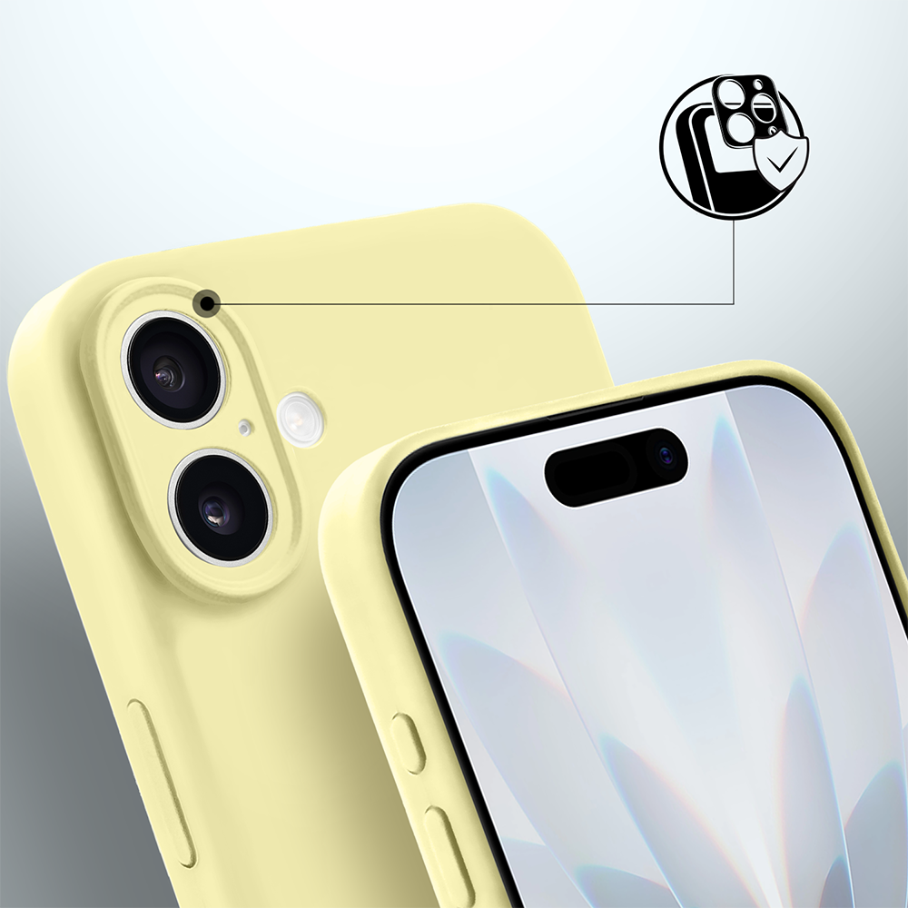 Etui do iPhone 17 silikonowe z mikrofibrą soft touch z osłoną na aparat, jasny żółty Obszar kompozycji 5 etui do iphone 17 silikonowe z mikrofibrą soft touch z osłoną na aparat, jasny żółty