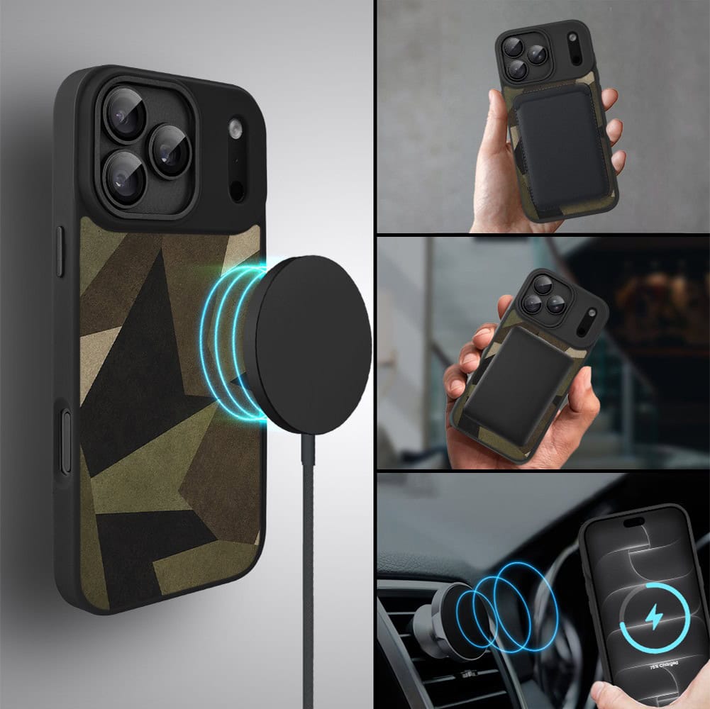 etui do iphone 18 pro color flush z magsafe, z osłoną aparatu, miejskie moro, czarne