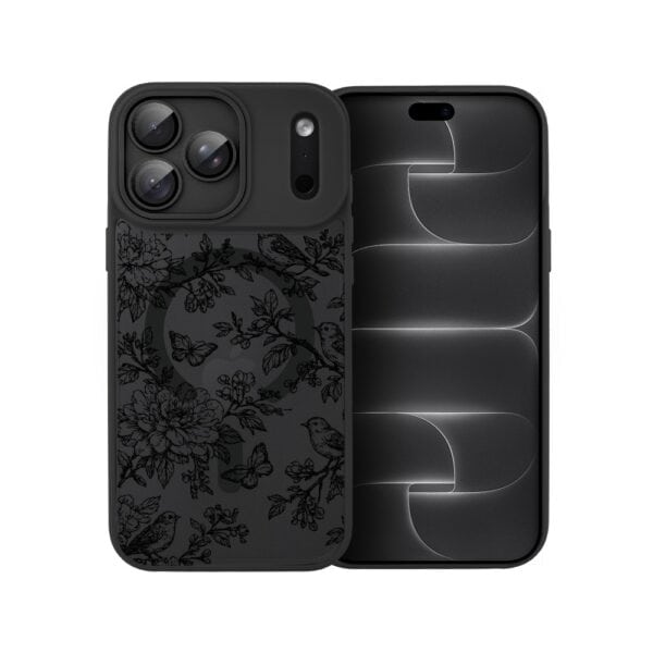 Etui do iPhone 18 Pro Max Color Flush z MagSafe, z osłoną aparatu, nocna botanika, czarne