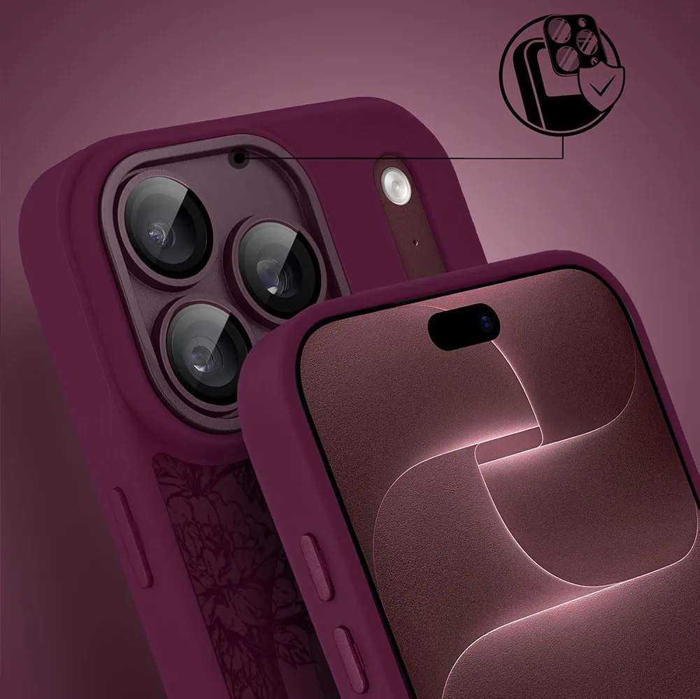 etui do iphone 18 pro color flush z magsafe, z osłoną aparatu, nocna botanika, burgundowe