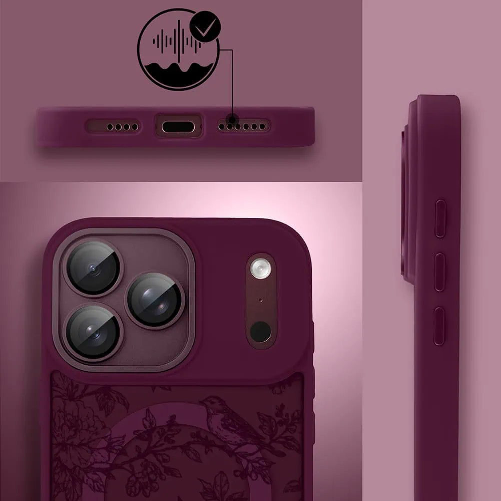 etui do iphone 18 pro color flush z magsafe, z osłoną aparatu, nocna botanika, burgundowe