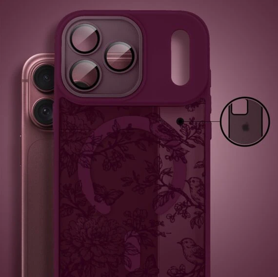 etui do iphone 18 pro color flush z magsafe, z osłoną aparatu, nocna botanika, burgundowe