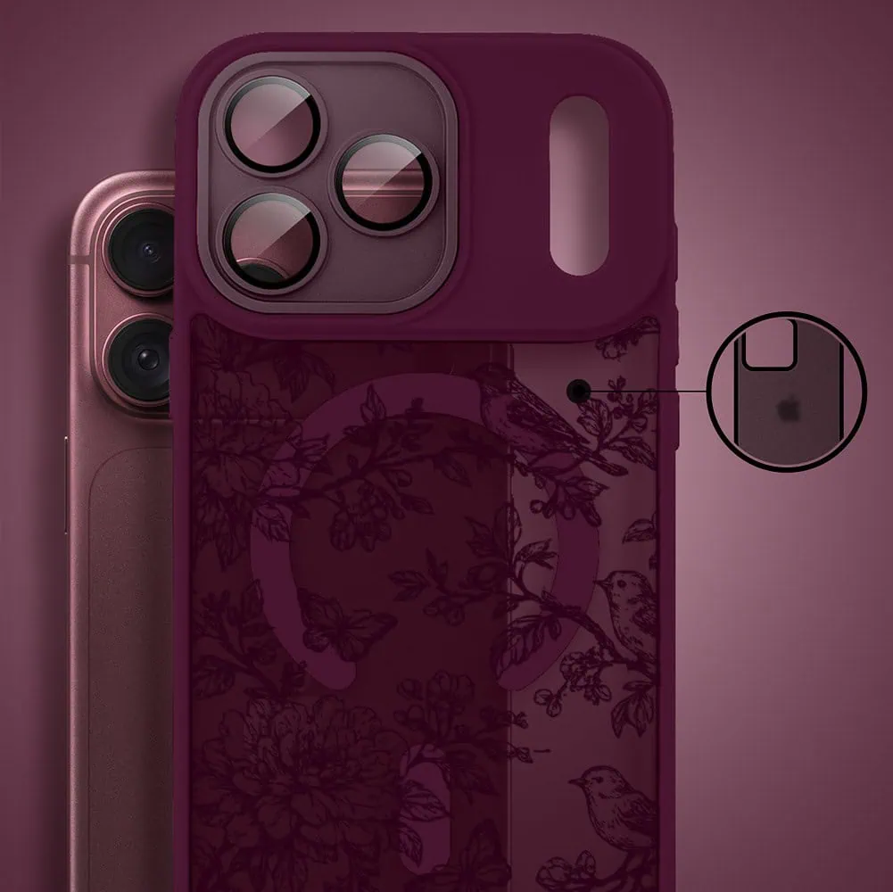 etui do iphone 18 pro color flush z magsafe, z osłoną aparatu, nocna botanika, burgundowe