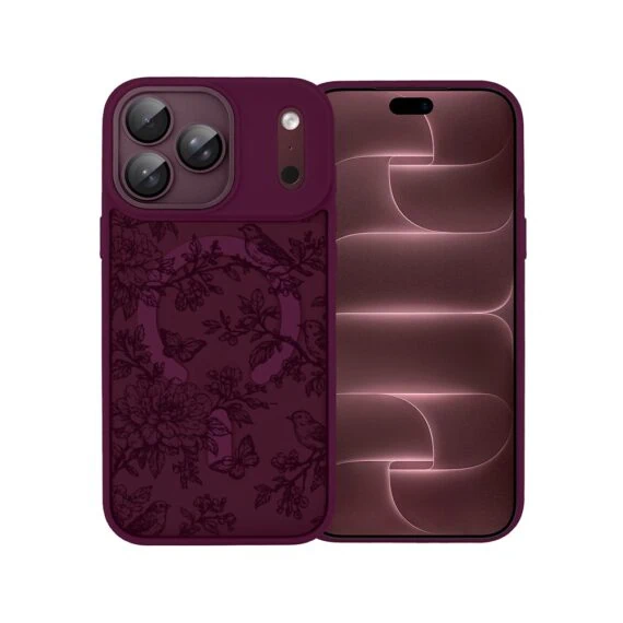 etui do iphone 18 pro color flush z magsafe, z osłoną aparatu, nocna botanika, burgundowe