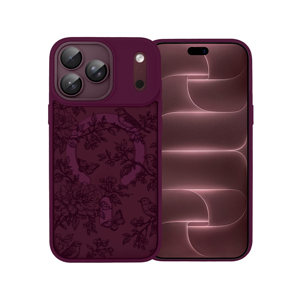etui do iphone 18 pro color flush z magsafe, z osłoną aparatu, nocna botanika, burgundowe