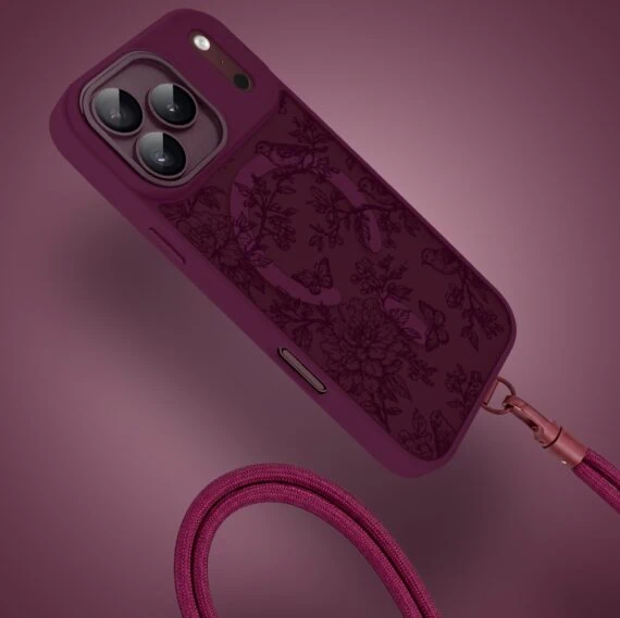 etui do iphone 18 pro color flush z magsafe, z osłoną aparatu, nocna botanika, burgundowe