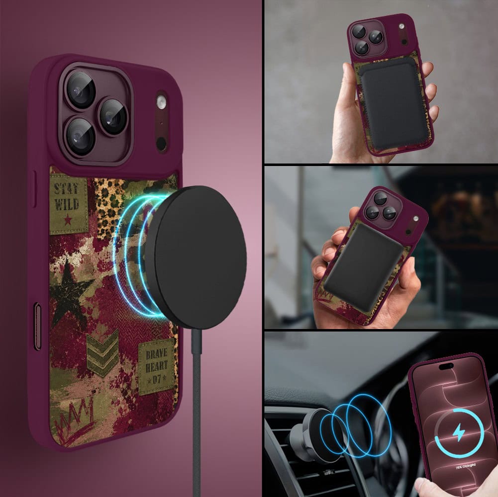 etui do iphone 18 pro color flush z magsafe, z osłoną aparatu, rebel soul, burgundowe