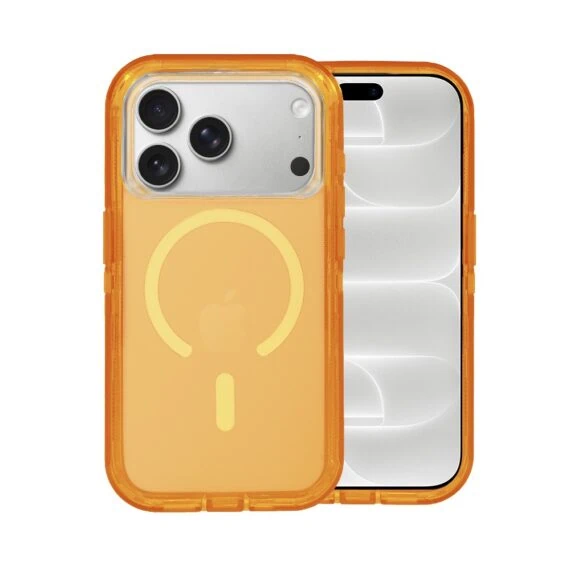 etui do iphone 18 pro crystal armor magsafe, anti drop pancerne 3w1, pomarańczowe