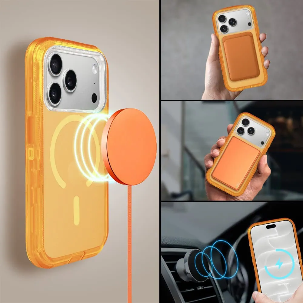 etui do iphone 18 pro crystal armor magsafe, anti drop pancerne 3w1, pomarańczowe