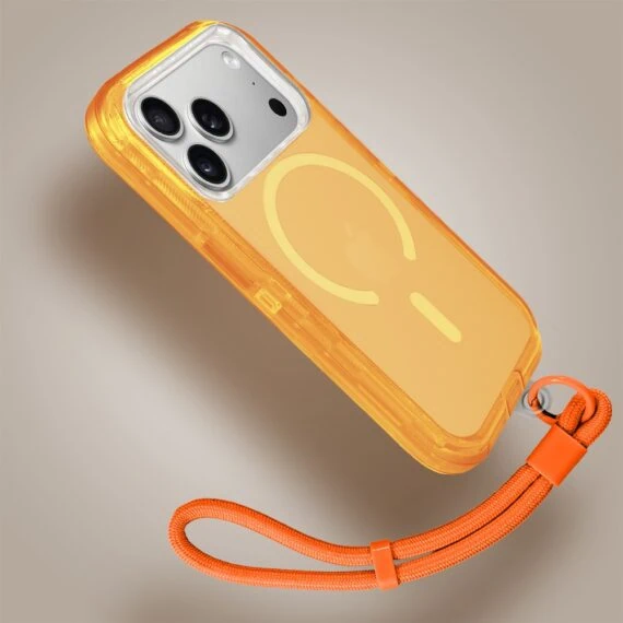 etui do iphone 18 pro crystal armor magsafe, anti drop pancerne 3w1, pomarańczowe