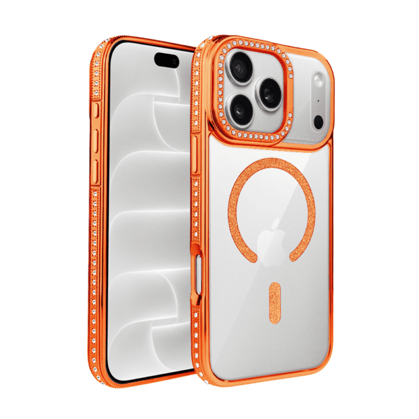 Etui do iPhone 18 Pro Diadem Glow, przeźroczyste z MagSafe, błyszczące z podstawką, pomarańczowe