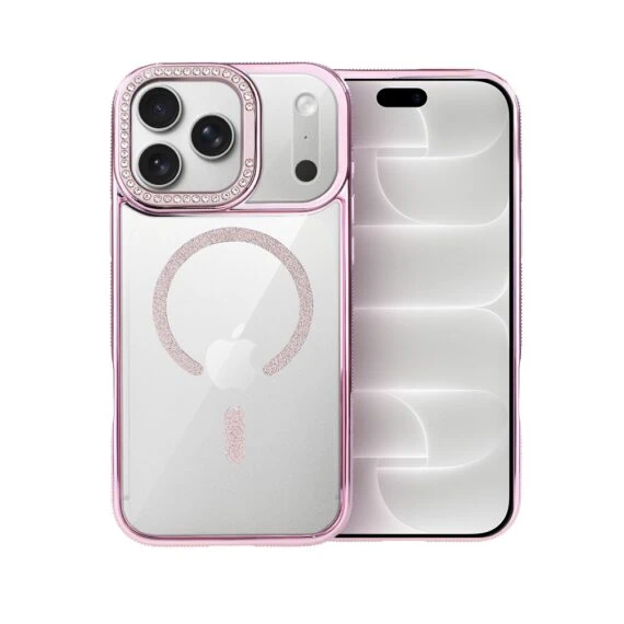 etui do iphone 18 pro diadem glow, przeźroczyste z magsafe, błyszczące z podstawką, różowe