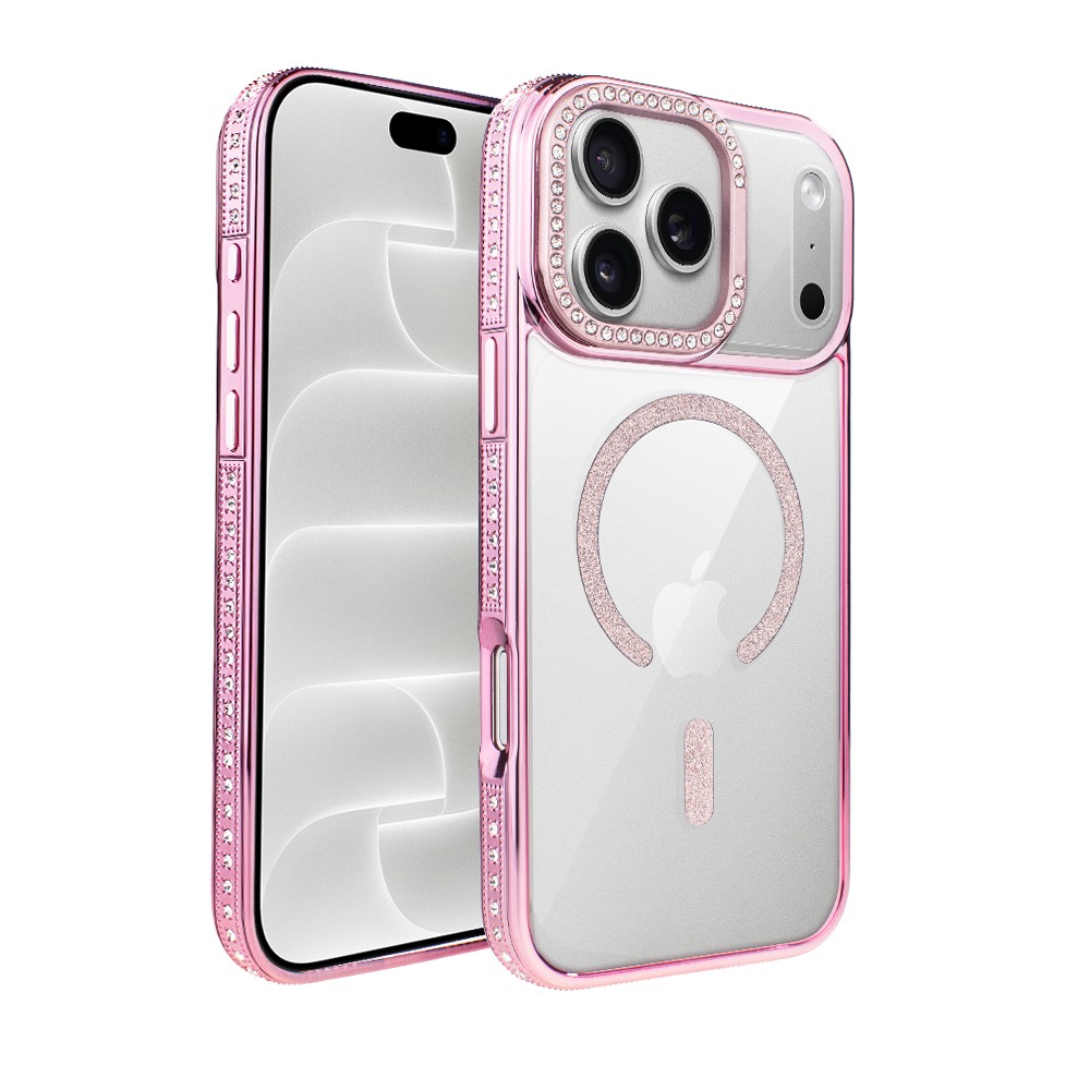 etui do iphone 18 pro diadem glow, przeźroczyste z magsafe, błyszczące z podstawką, różowe