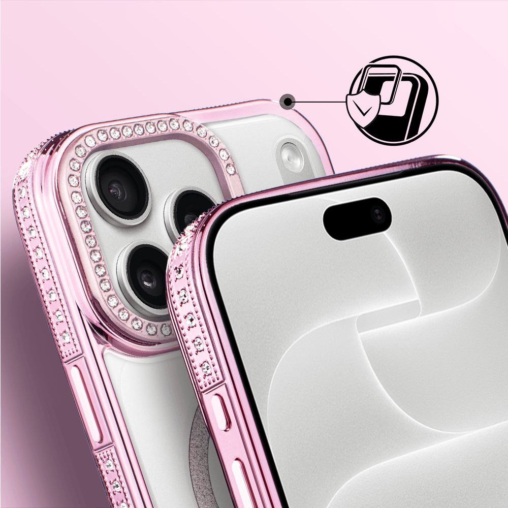 etui do iphone 18 pro diadem glow, przeźroczyste z magsafe, błyszczące z podstawką, różowe