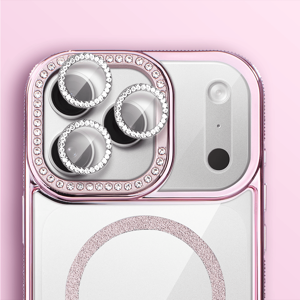 etui do iphone 18 pro diadem glow, przeźroczyste z magsafe, błyszczące z podstawką, różowe