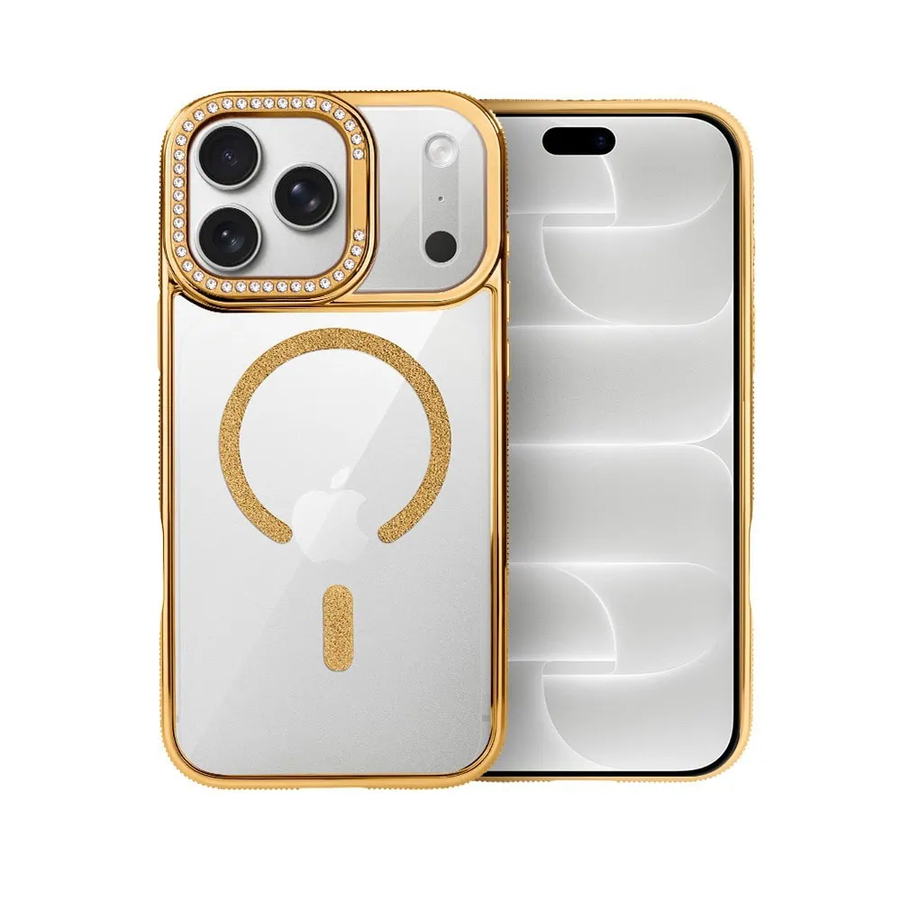 etui do iphone 18 pro diadem glow, przeźroczyste z magsafe, błyszczące z podstawką, złote